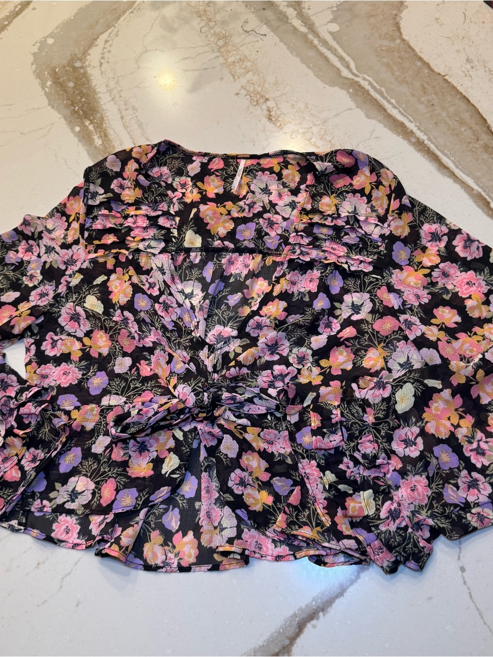 FREE PEOPLE Women’s Floral Tie-Front Blouse - women’s large